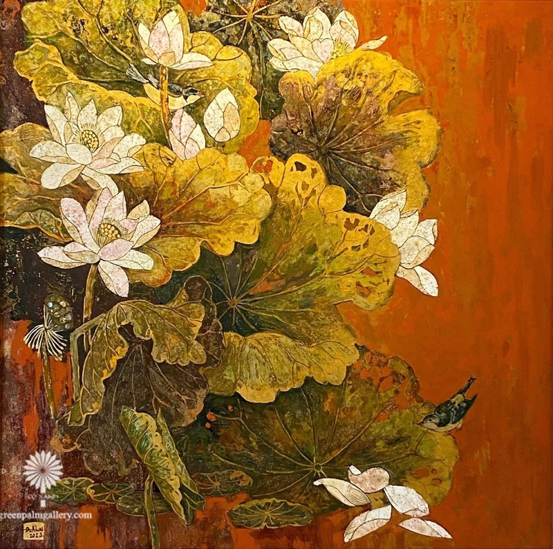 tranh sen sơn mài đỗ đức khải