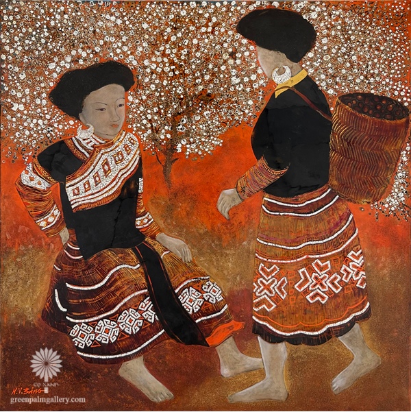 “Spring Festival” captures the cultural vitality of Vietnam's highlands through lacquerware art.