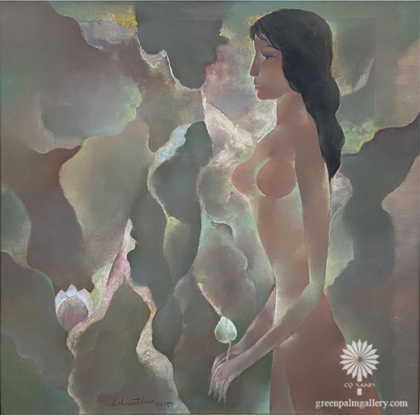 The artwork “Lotus Season” combines abstraction and realism in a balanced composition.