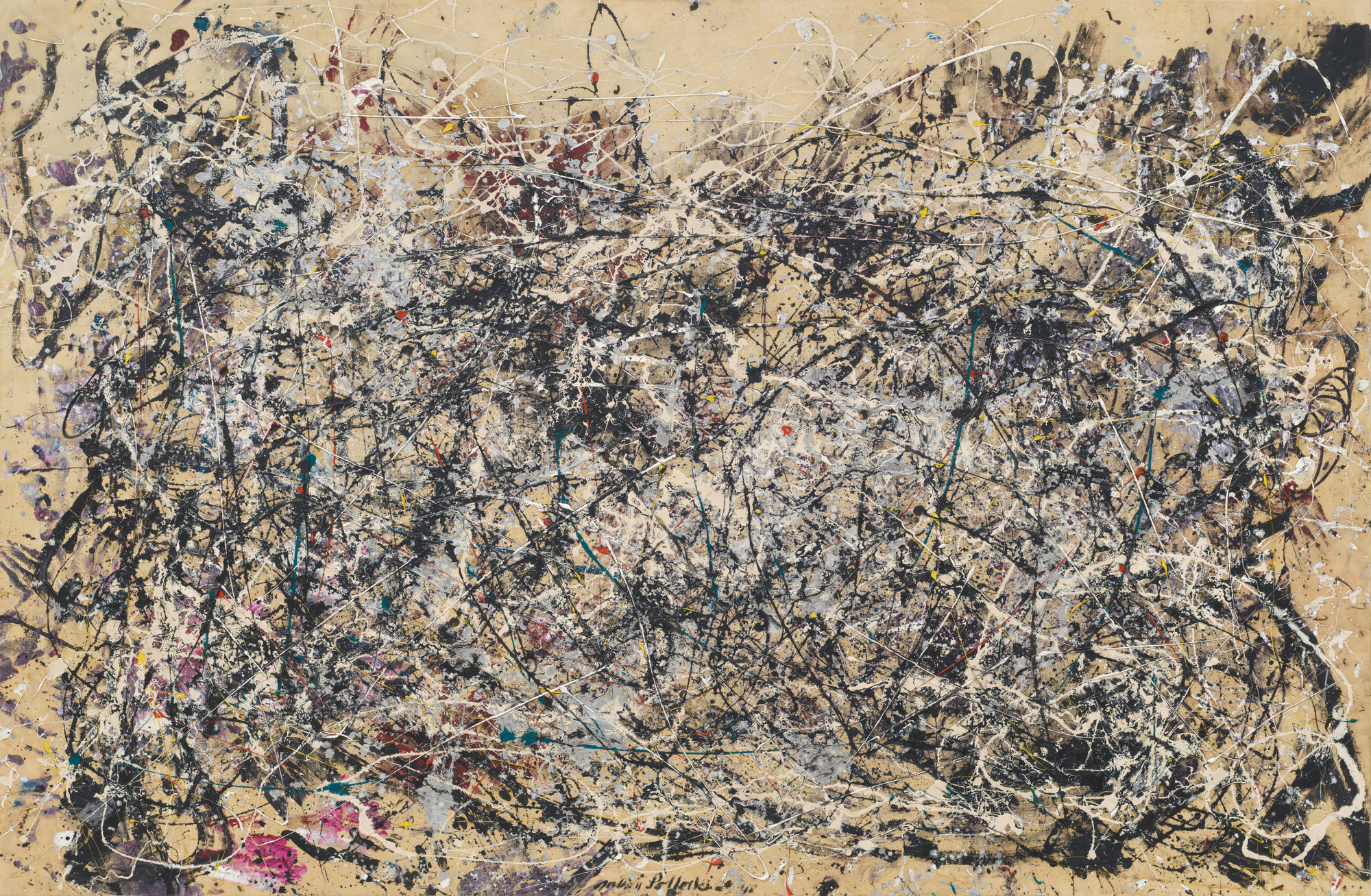 Number 1A, 1948 của Jackson Pollock thể hiện những lớp màu đan xen cùng đường nét chuyển động tự do.