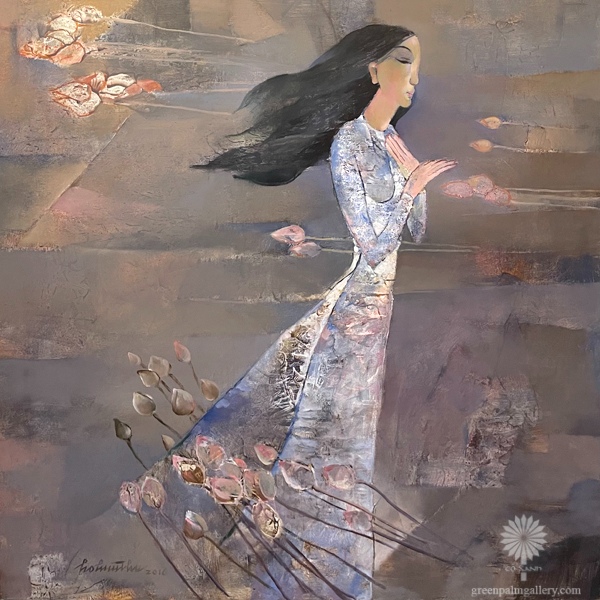 The outer and inner beauty of Vietnamese women is delicately portrayed in Girl with Lotus by Ho Huu Thu
