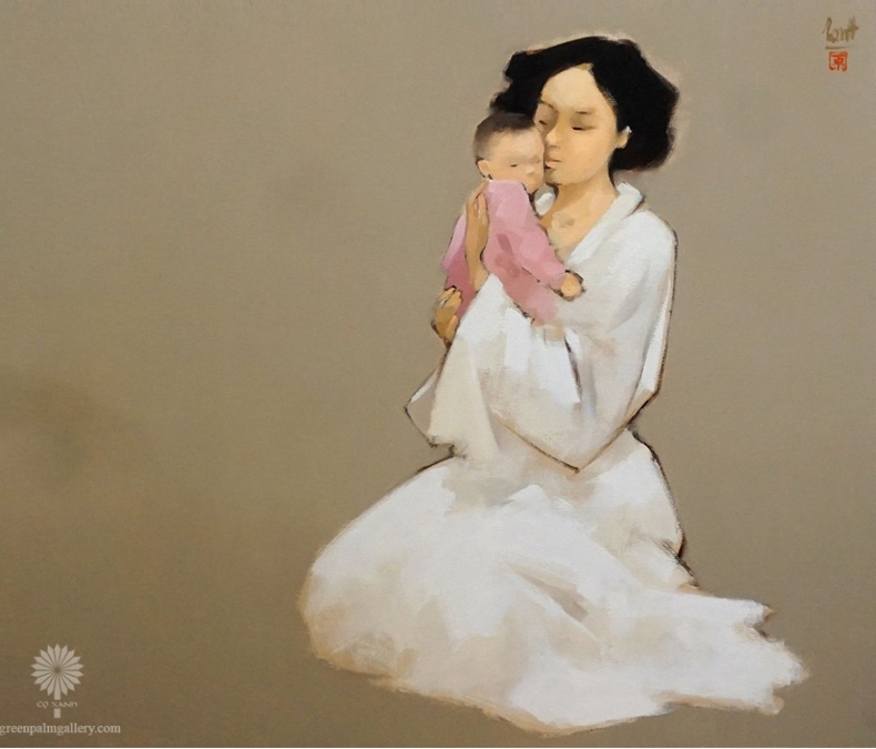 Tình mẹ của Nguyễn Thanh Bình tập trung vào cử chỉ gần gũi giữa người mẹ và đứa trẻ.